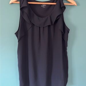 LOFT Black Ruffle Trim Sleeveless Camisole